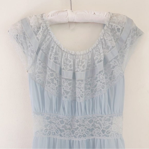 Vintage 1960’s Coquette Slip Dress Powder Blue S - Picture 6 of 8